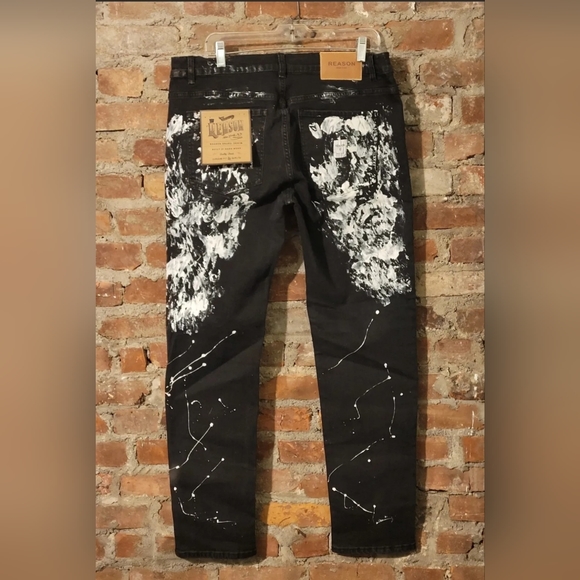 REASON SUPPLY NYC PAINT SPLATTER SLIM STRAIGHT JEANS Sz 38 LEVIS 5 POCKET 38 - Picture 3 of 10